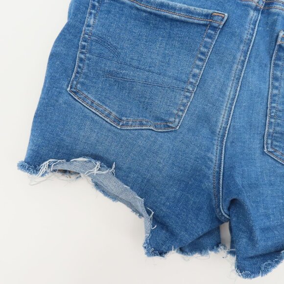 American Eagle Women 8 Midi Blue Jean Denim Shorts Embroidered Flower Distressed - Picture 7 of 12